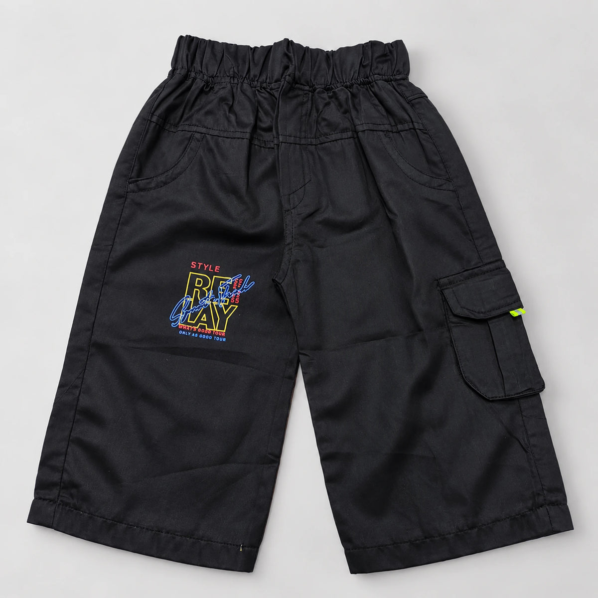 Boys’ Mustard Textured Shirt with Black Cargo Shorts Set