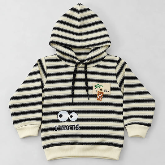Boys’ Cream & Black Striped Hoodie with Charcoal Joggers Set