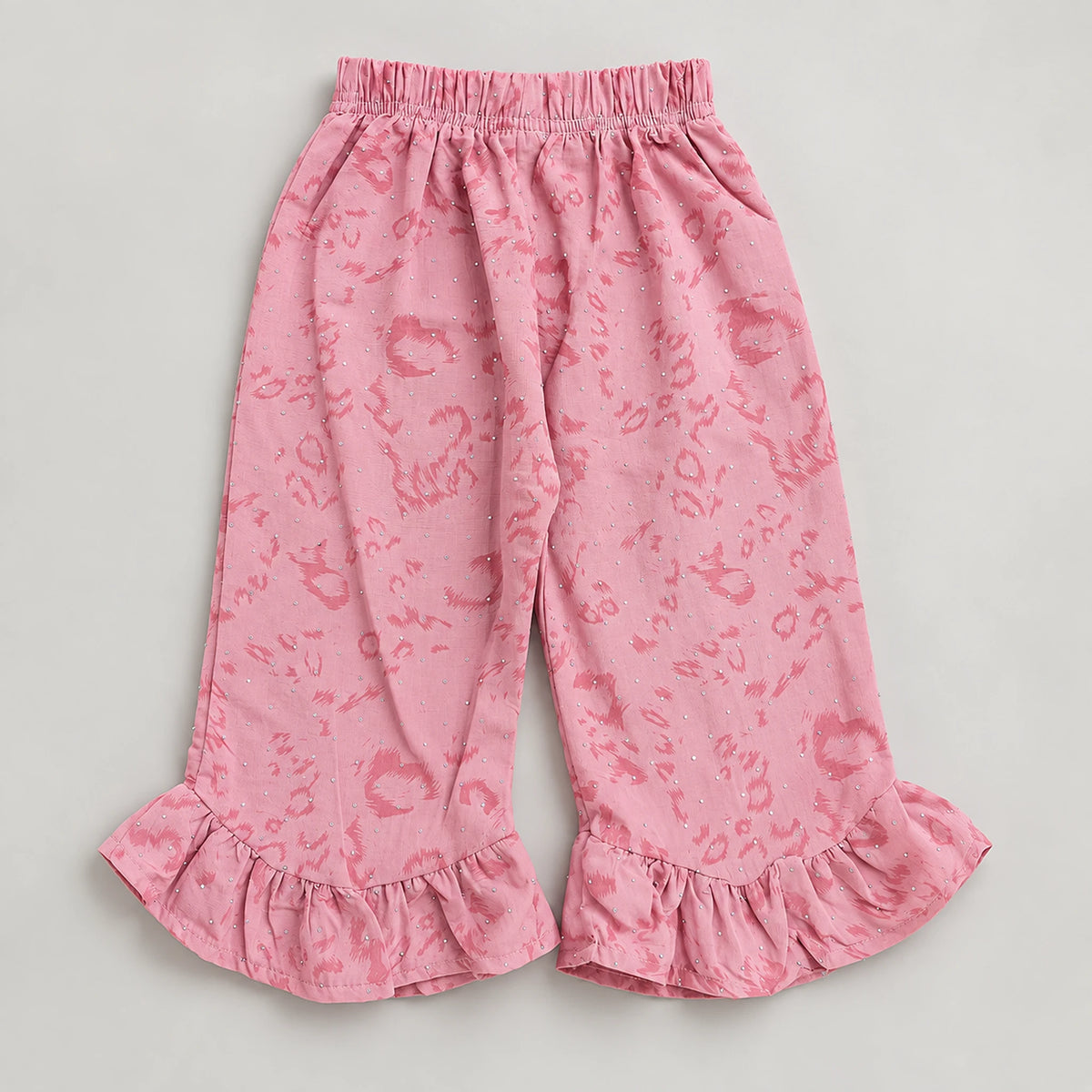 Girls’ Pink Printed Waistcoat & Ruffle Trouser 3-Piece Set