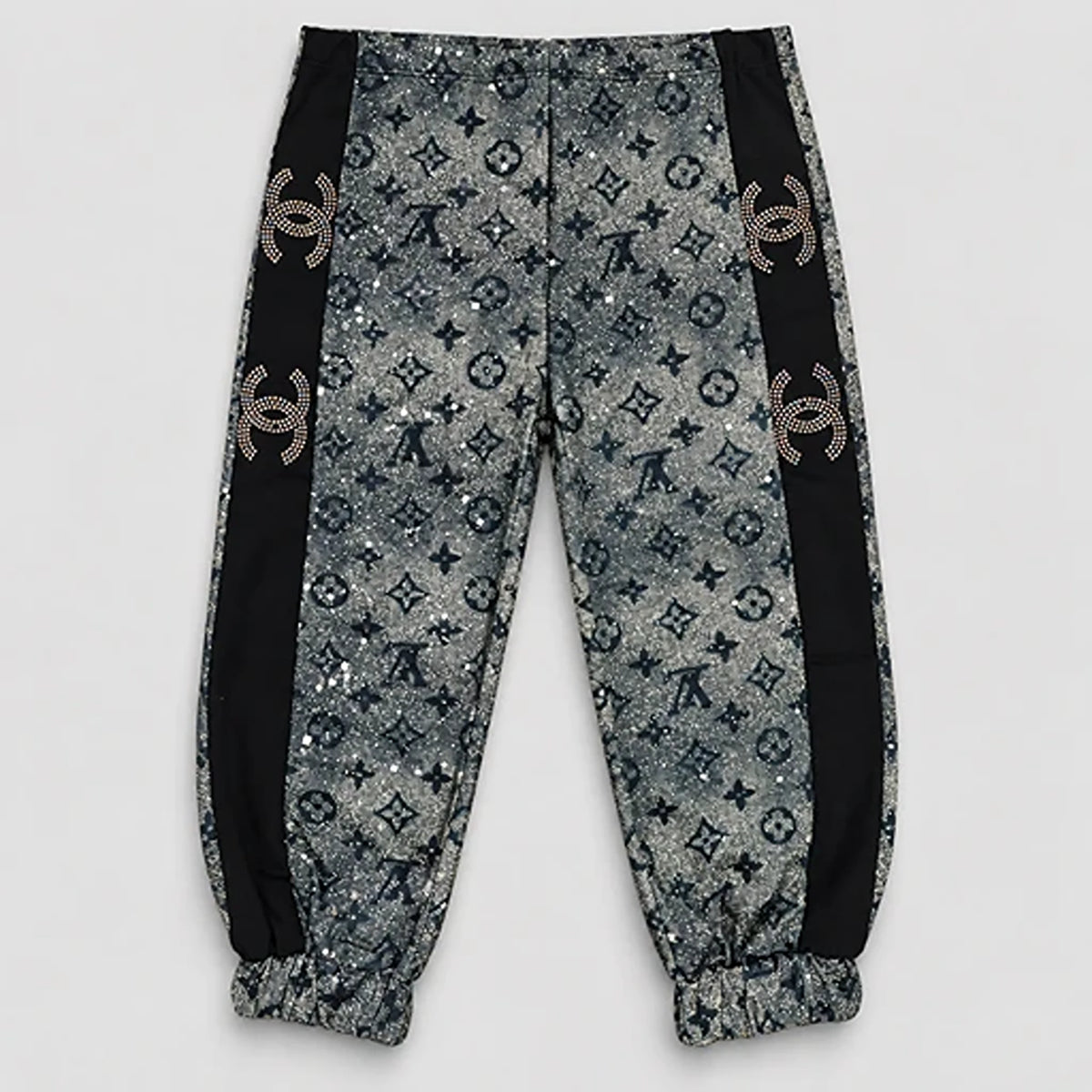 Girls’ Black Rhinestone Bow Sweatshirt & Monogram Jogger Set