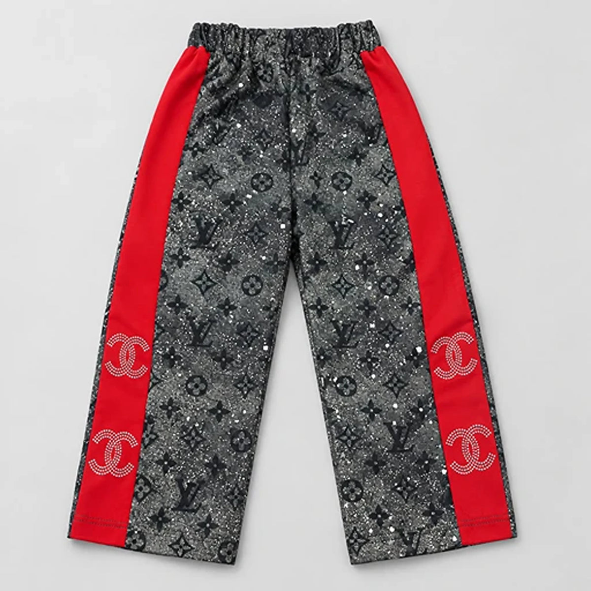 Girls’ Red Rhinestone Bow Sweatshirt & Printed Trouser Set