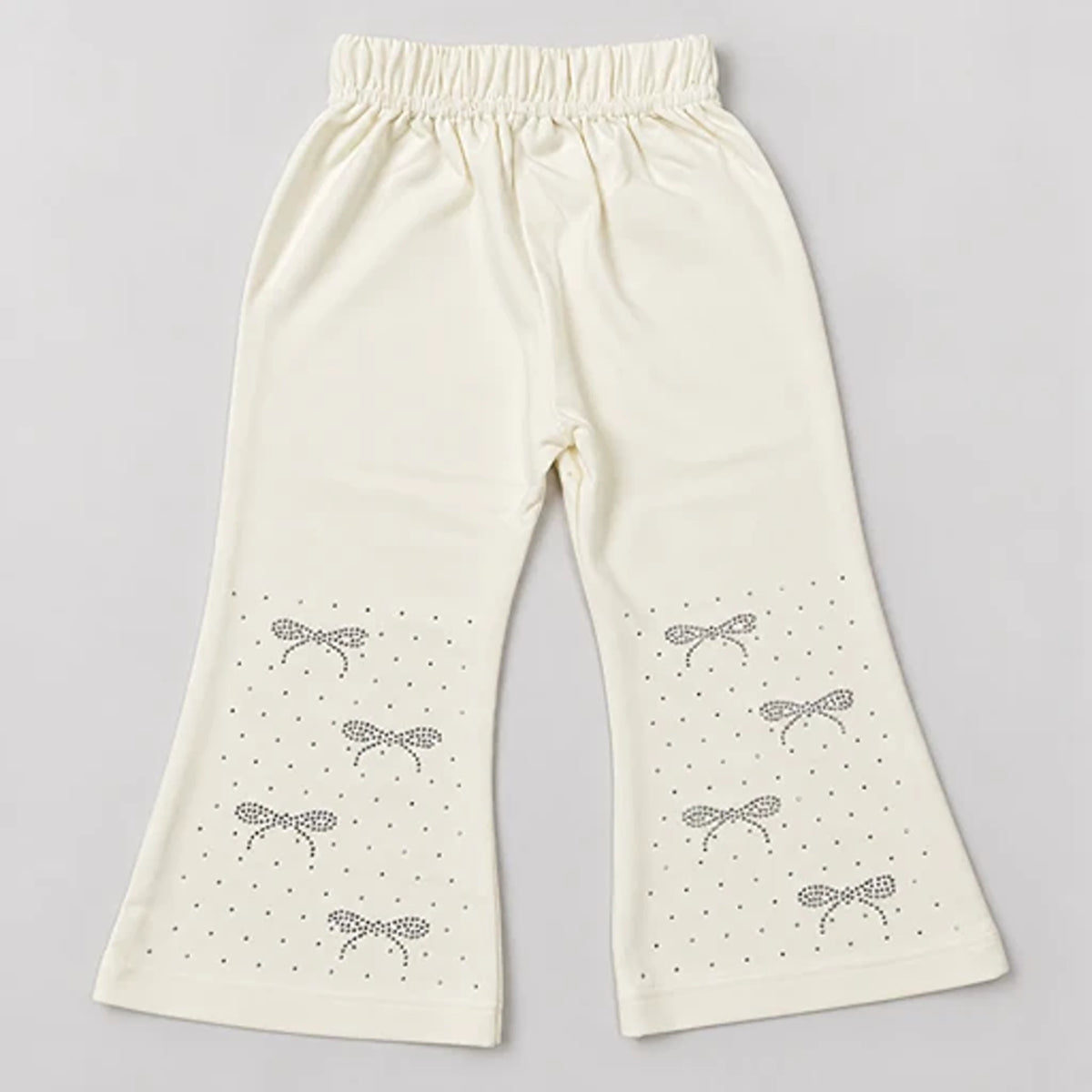 Girls’ Cream Layered Sweatshirt & Rhinestone Bow Trouser Set