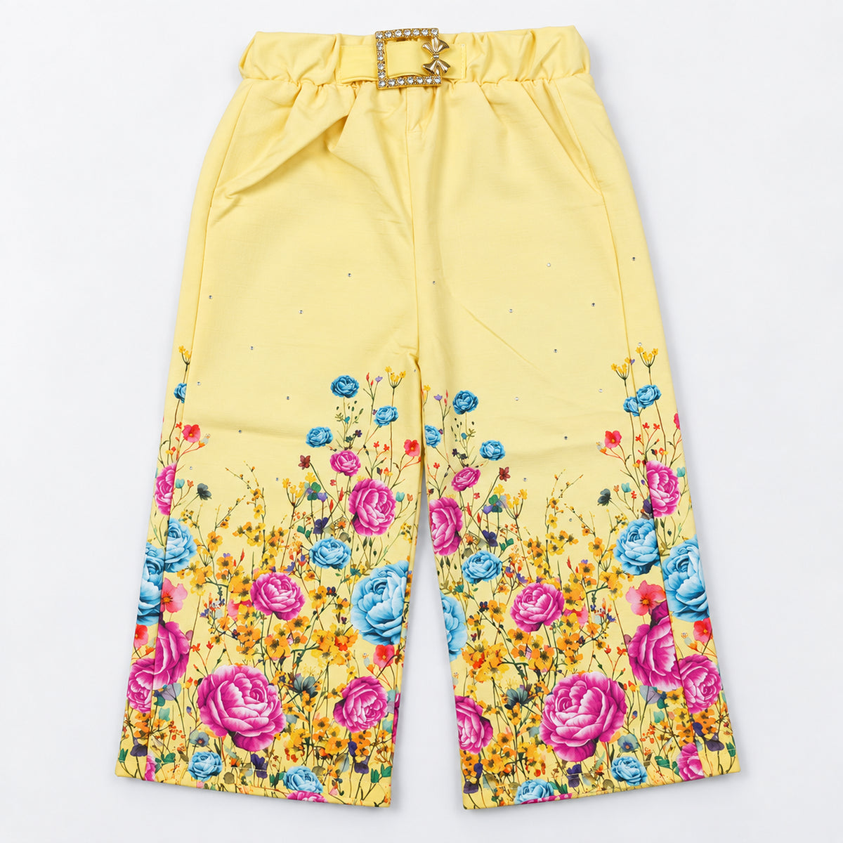 Girls’ Yellow Blossom Top & Floral Wide-Leg Trouser Set