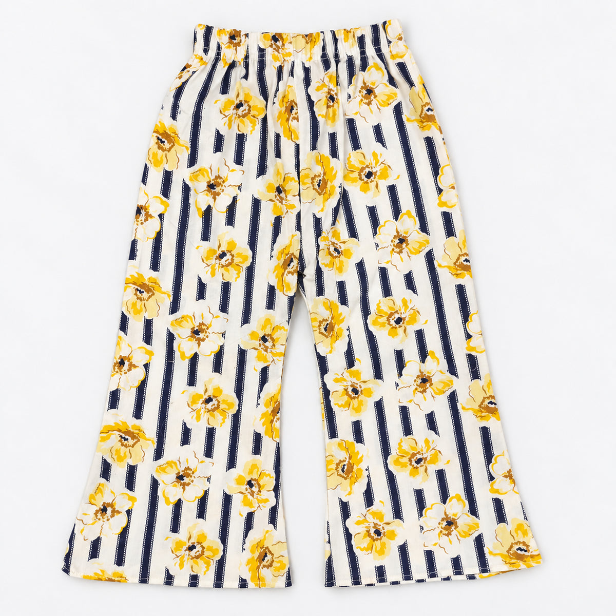 Girls’ Yellow Lace Pleated Tunic & Floral Trouser Set