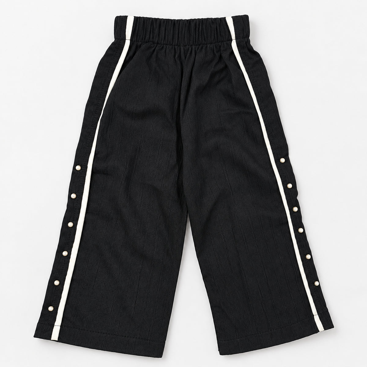 Girls’ White Heart Top & Black Wide-Leg Trouser Set