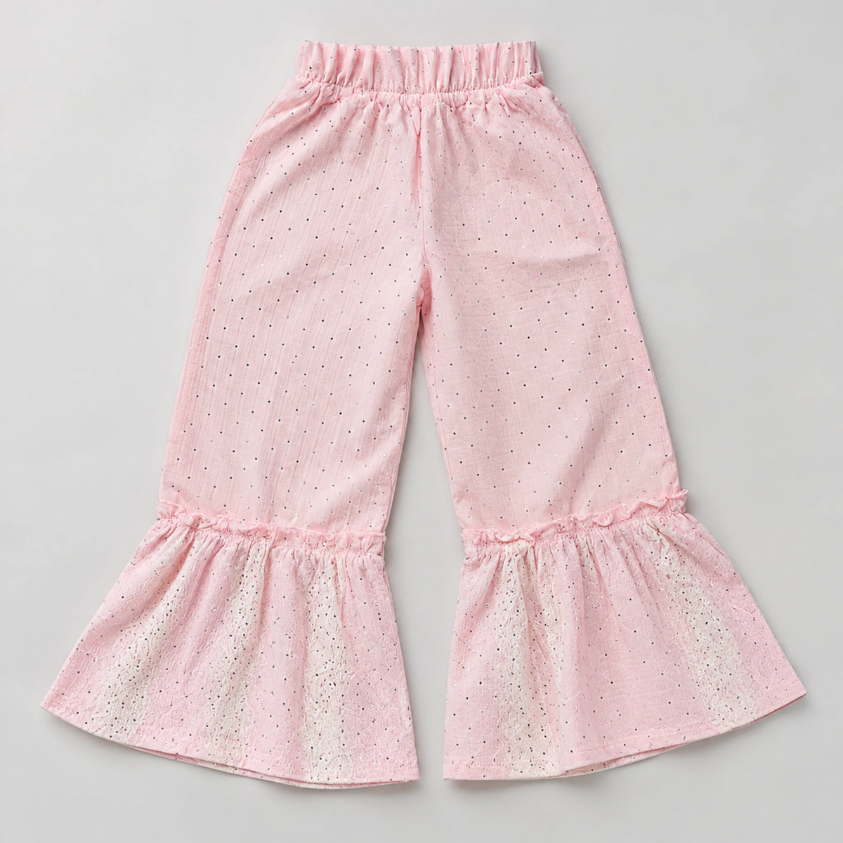 Girls’ Pink Double-Layer Heart Top & Ruffle-Hem Flared Trouser Set