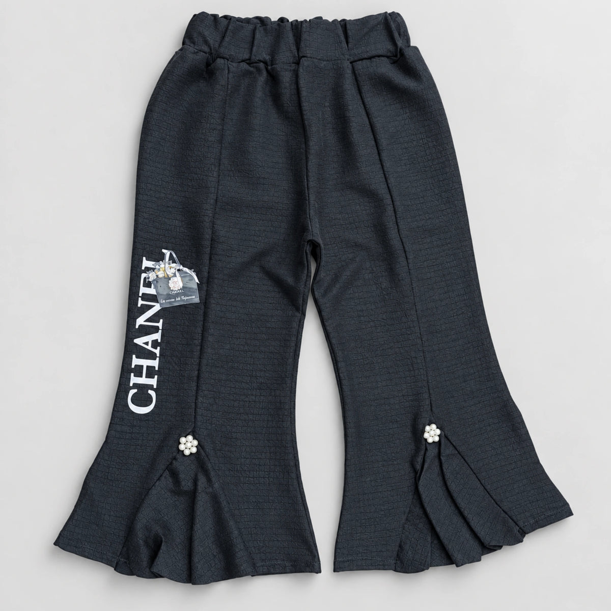 Girls’ Sky Blue Graphic Top & Black Flared Trouser Set