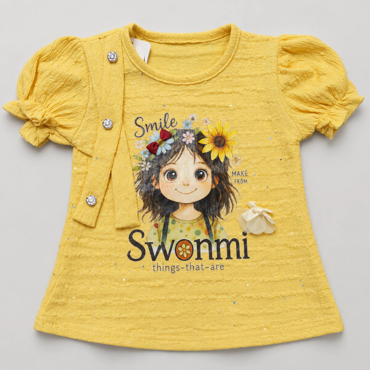 Girls’ Yellow Floral Graphic Puff-Sleeve Top & Flared Trouser Set