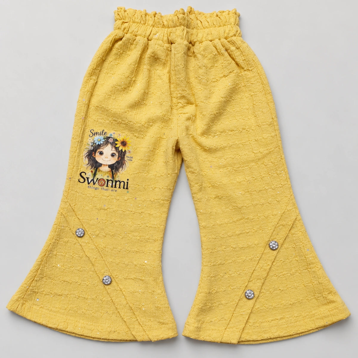 Girls’ Yellow Floral Graphic Puff-Sleeve Top & Flared Trouser Set