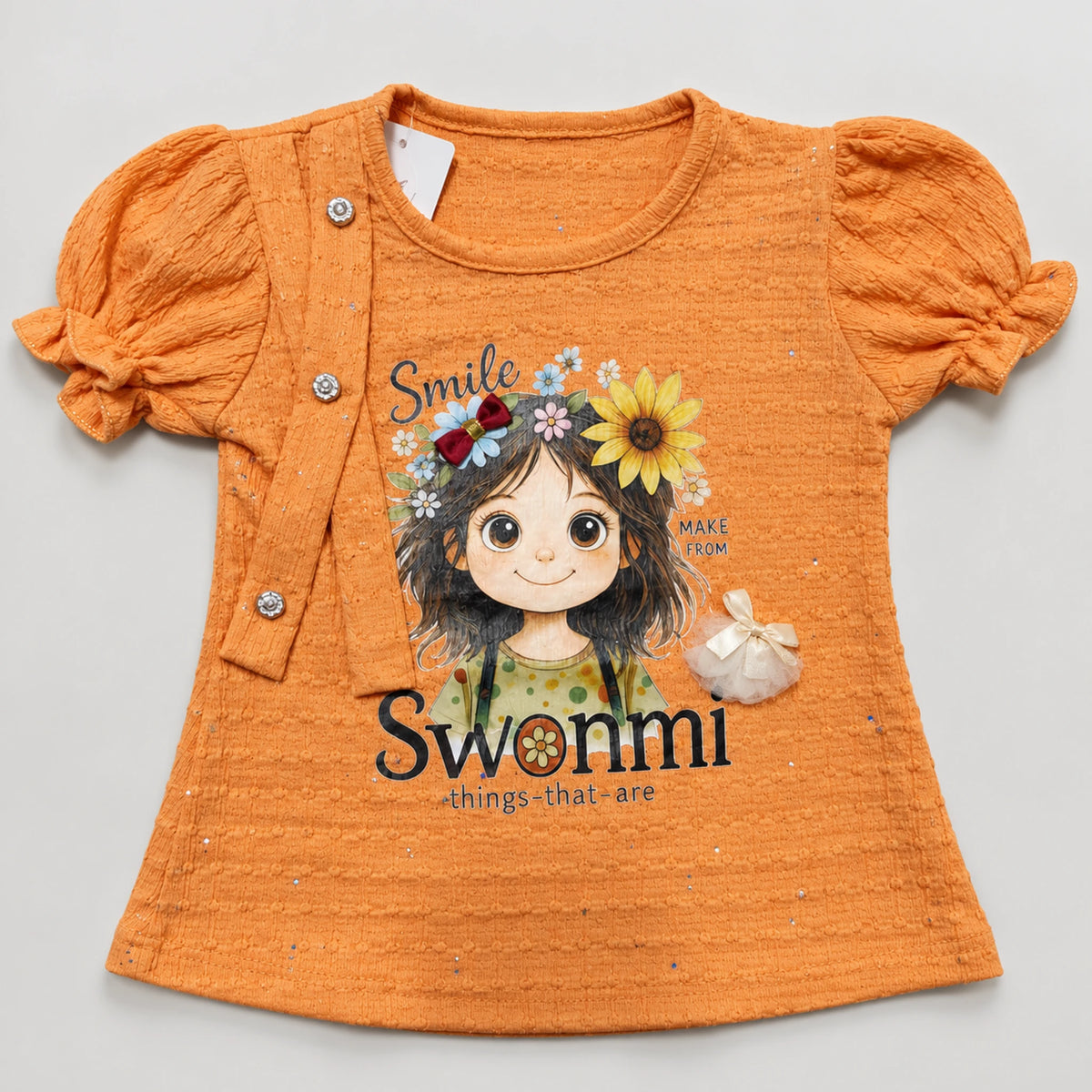 Girls’ Orange Floral Graphic Puff-Sleeve Top & Flared Trouser Set