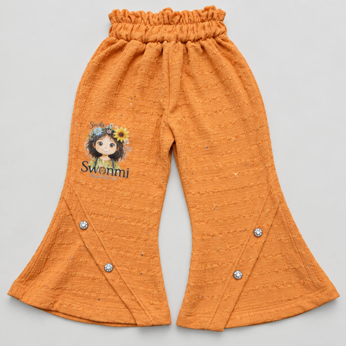 Girls’ Orange Floral Graphic Puff-Sleeve Top & Flared Trouser Set