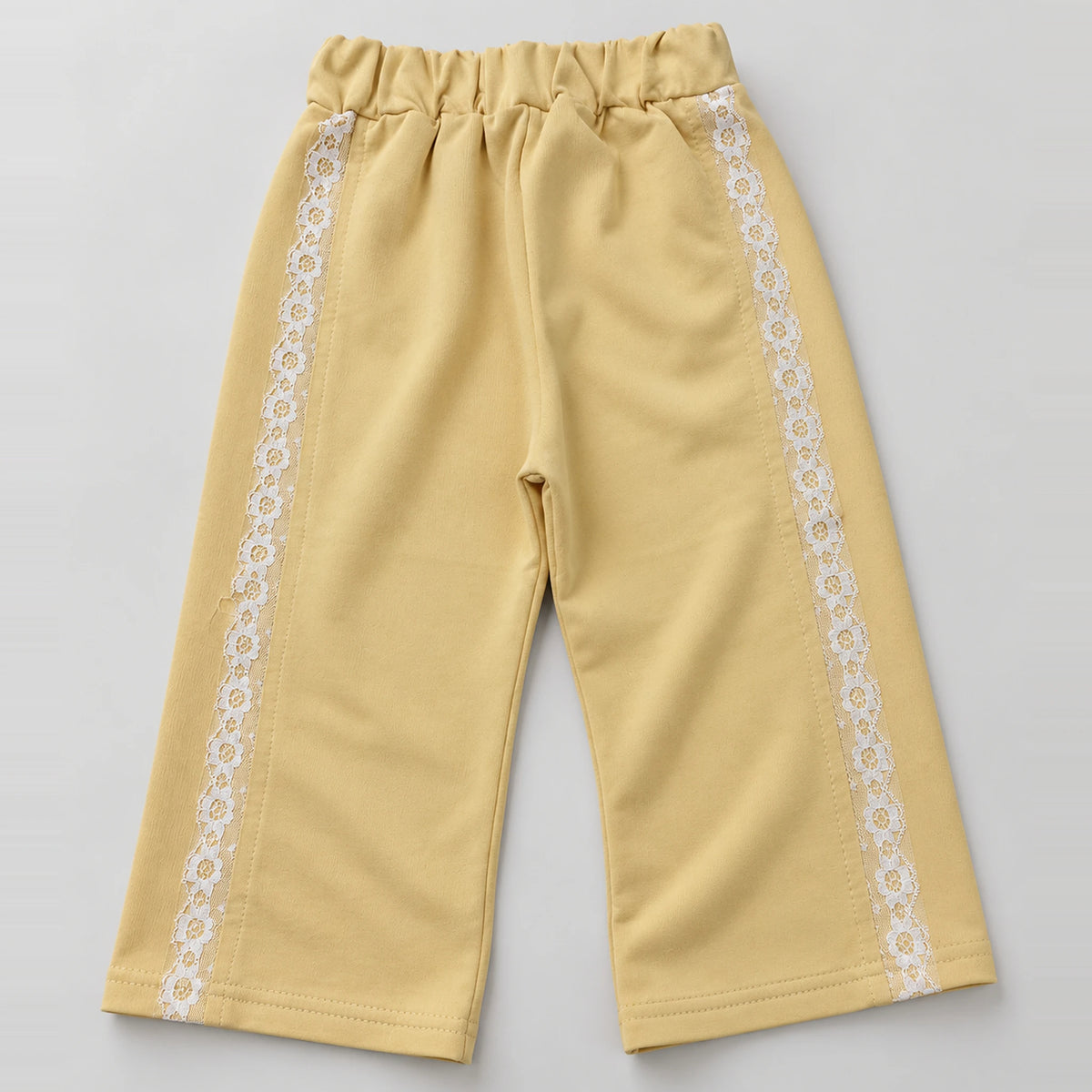 Girls’ Beige Love Graphic Top & Lace-Trim Wide-Leg Trouser Set