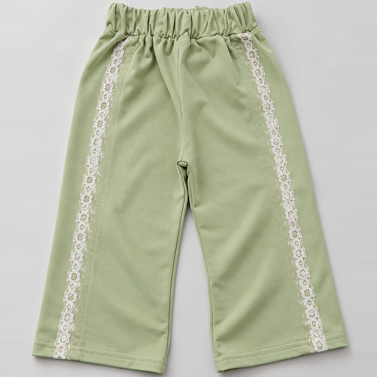 Girls’ Sage Green Love Graphic Top & Lace-Trim Wide-Leg Trouser Set