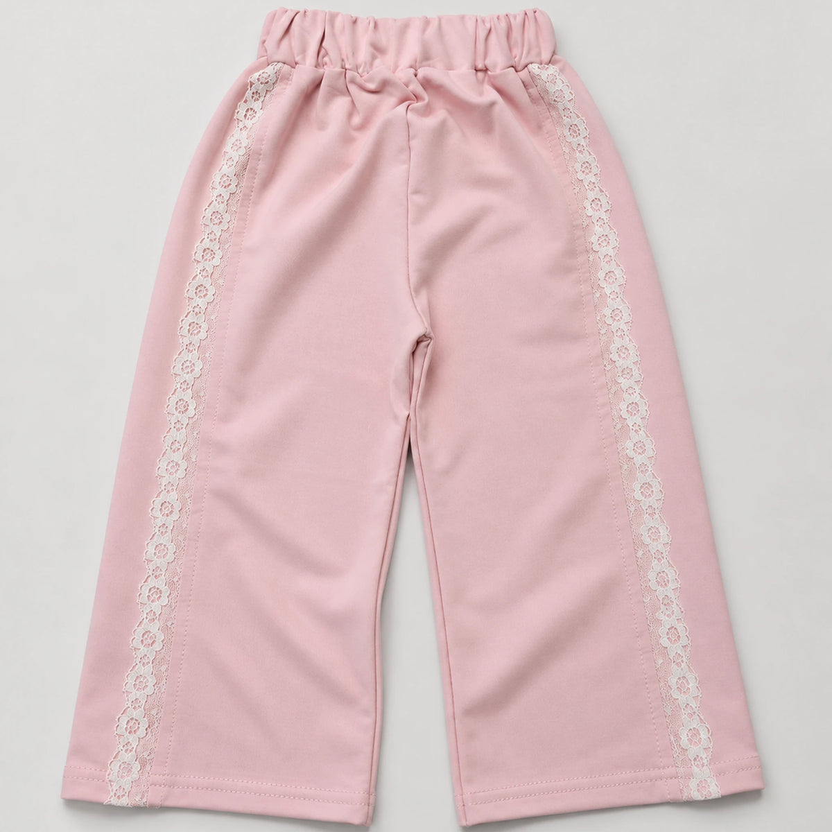 Girls’ Pink Love Graphic Top & Lace-Trim Wide-Leg Trouser Set