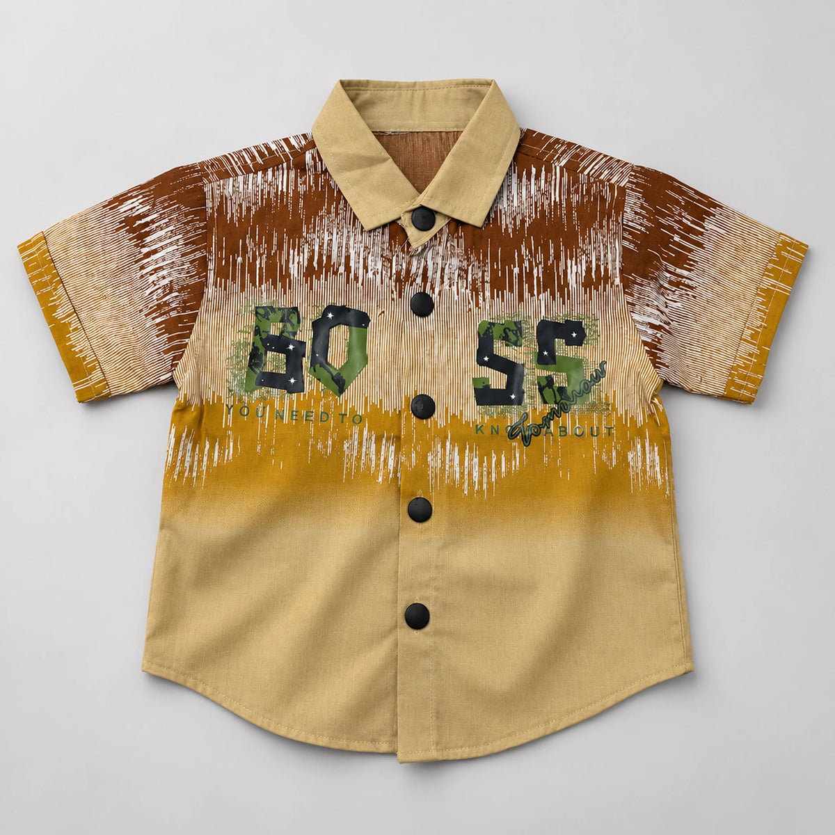 Boys’ Brown Graphic Button-Up Shirt & Olive Cargo Shorts Set