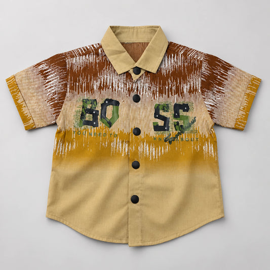 Boys’ Brown Graphic Button-Up Shirt & Olive Cargo Shorts Set