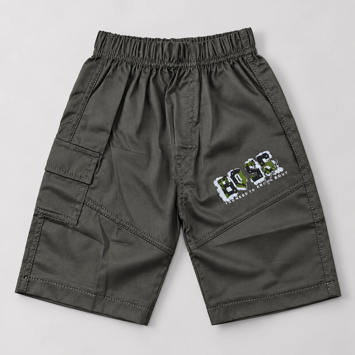 Boys’ Brown & Red Graphic Button-Up Shirt with Charcoal Cargo Shorts Set