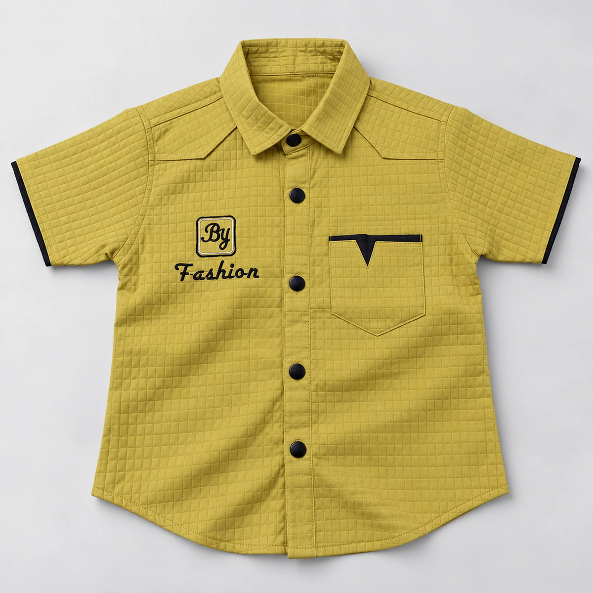 Boys’ Mustard Textured Shirt with Black Cargo Shorts Set
