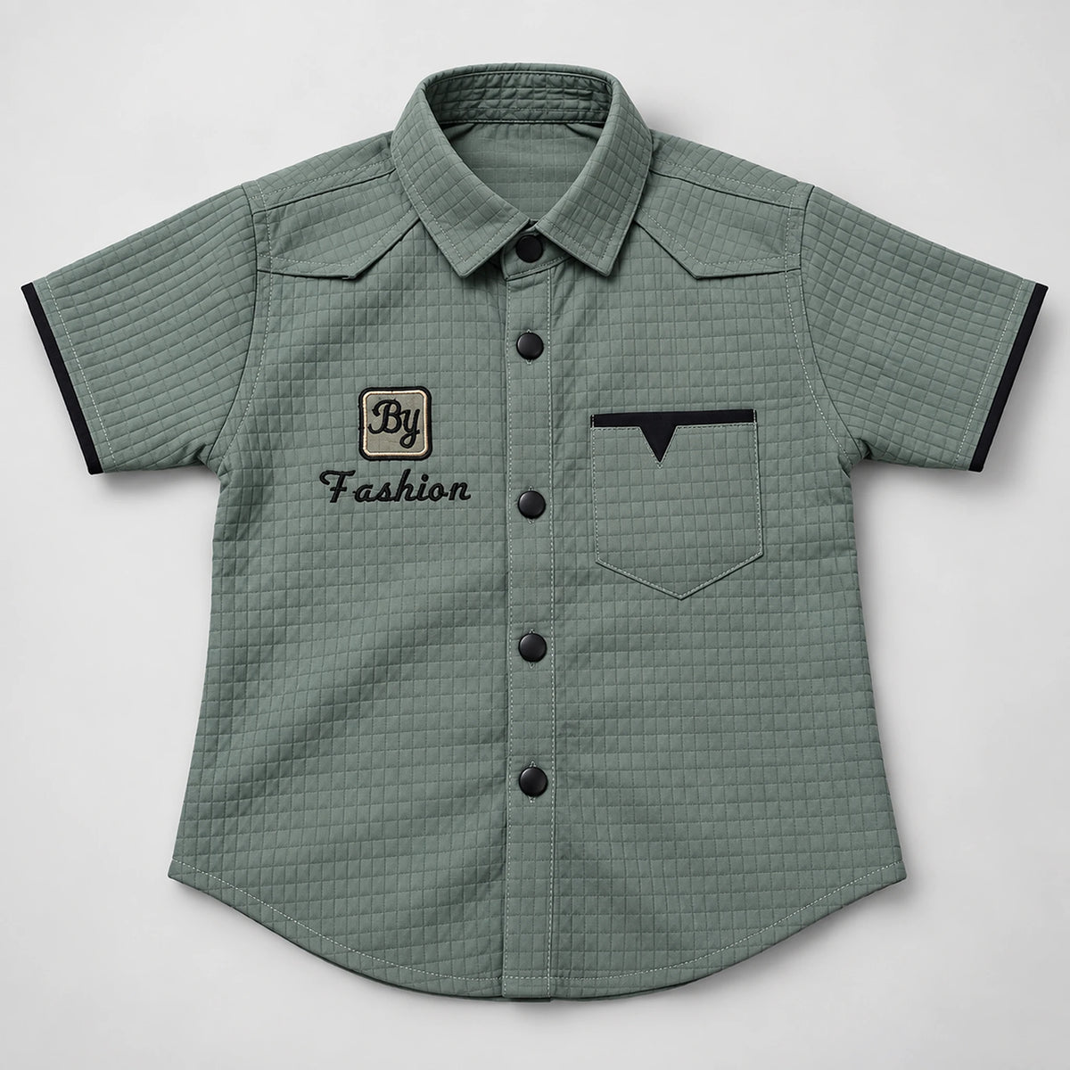 Boys’ Textured Grey Shirt with Black Cargo Shorts Set