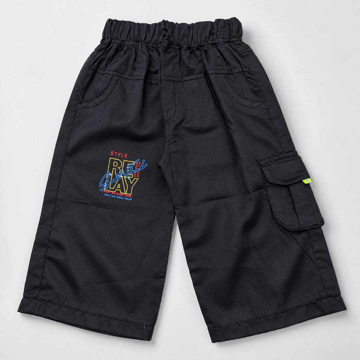 Boys’ Textured Grey Shirt with Black Cargo Shorts Set