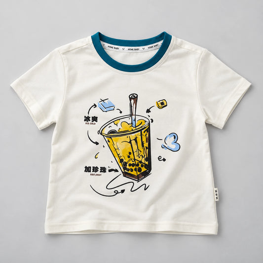 Boys’ Bubble Tea Graphic T-Shirt with Teal Printed Shorts Set