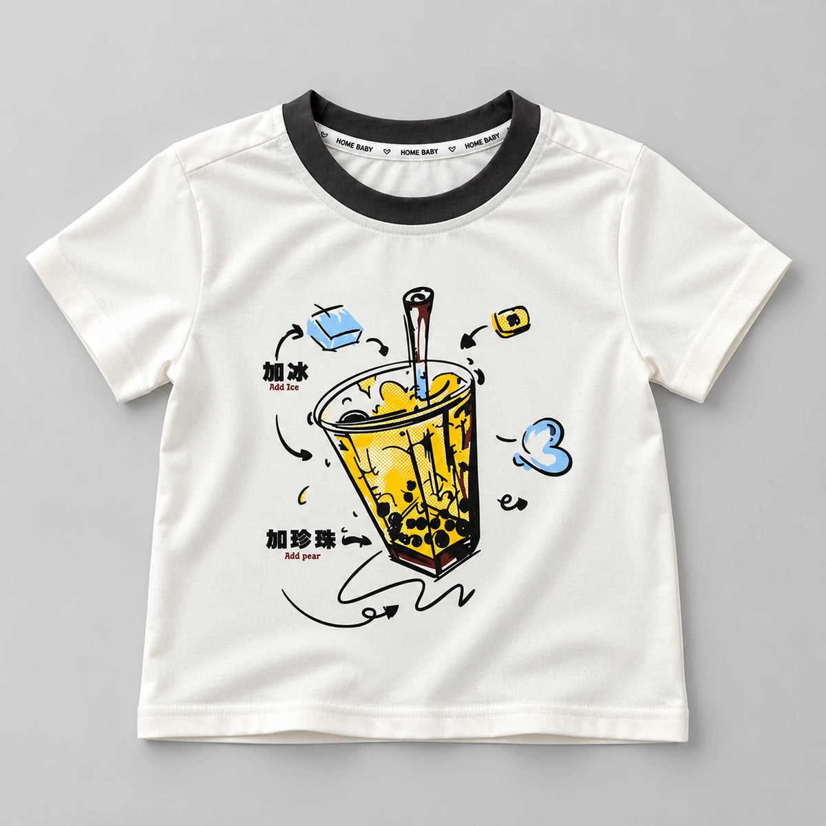 Boys’ Bubble Tea Graphic T-Shirt with Dark Charcoal Printed Shorts Set