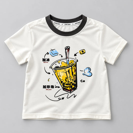 Boys’ Bubble Tea Graphic T-Shirt with Dark Charcoal Printed Shorts Set