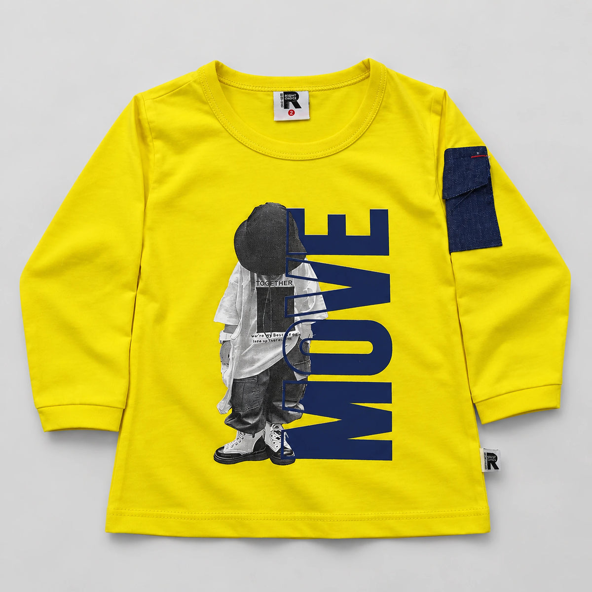 Boys’ Yellow “Move” Graphic Shirt with Blue Jeans Set