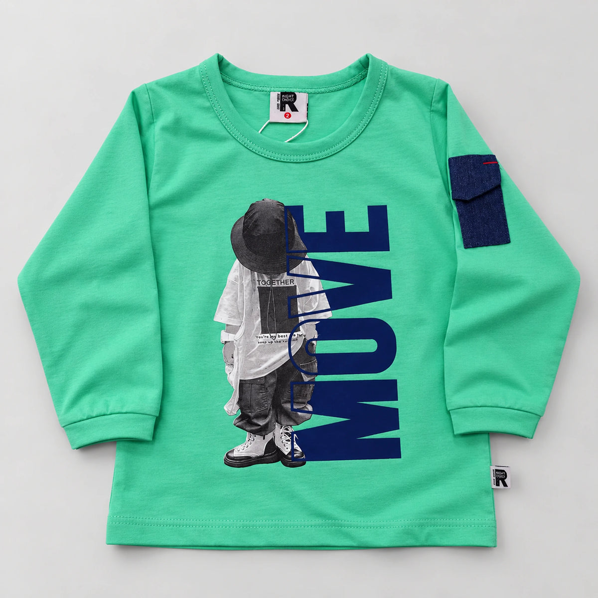 Boys’ Mint “Move” Graphic Shirt with Blue Jeans Set