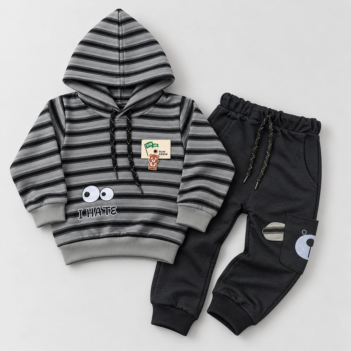 Boys’ Grey & Black Striped Hoodie with Charcoal Joggers Set