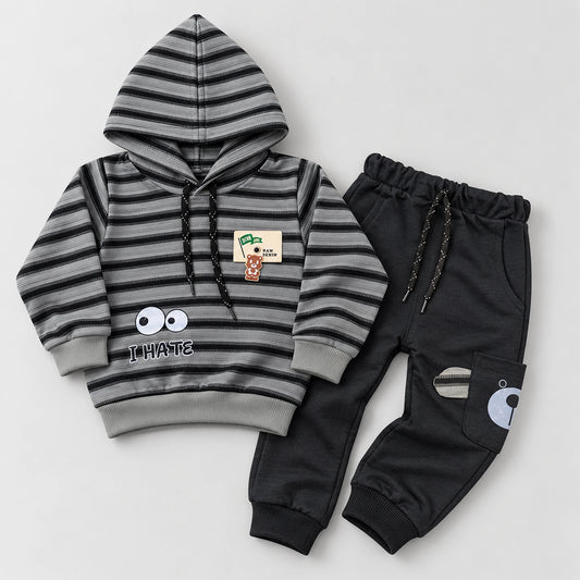 Boys’ Grey & Black Striped Hoodie with Charcoal Joggers Set