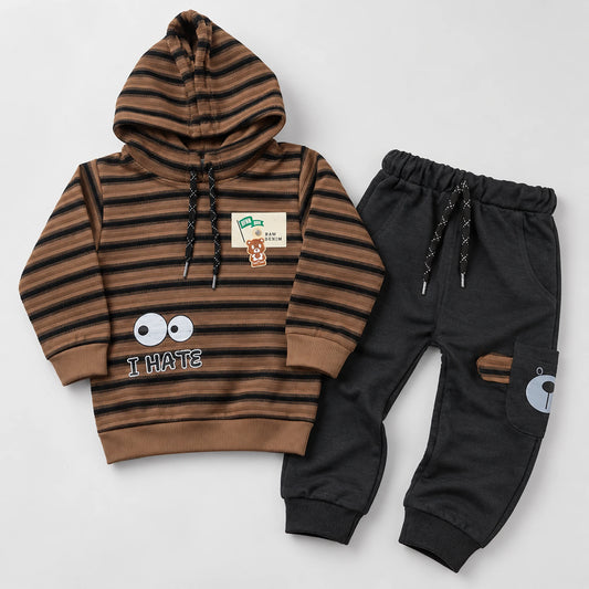 Boys’ Brown & Black Striped Hoodie with Charcoal Joggers Set