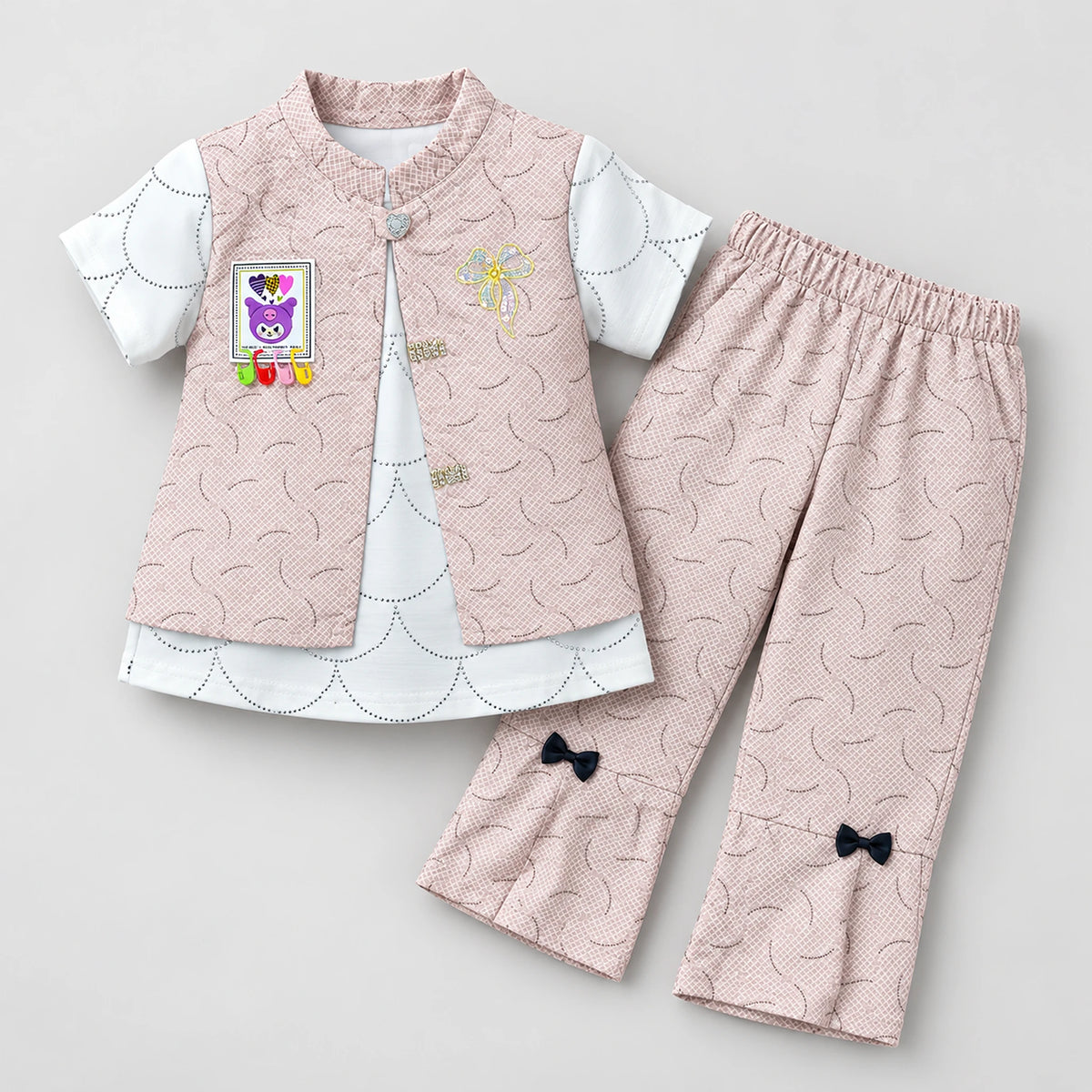 Girls’ Blush Pink Layered Top with Matching Trousers Set