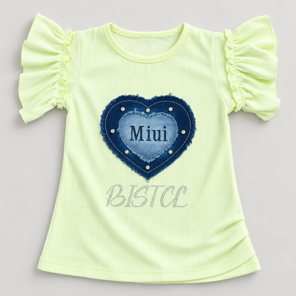 Girls’ Lime Green Ruffle-Sleeve Top & Wide-Leg Pants Set