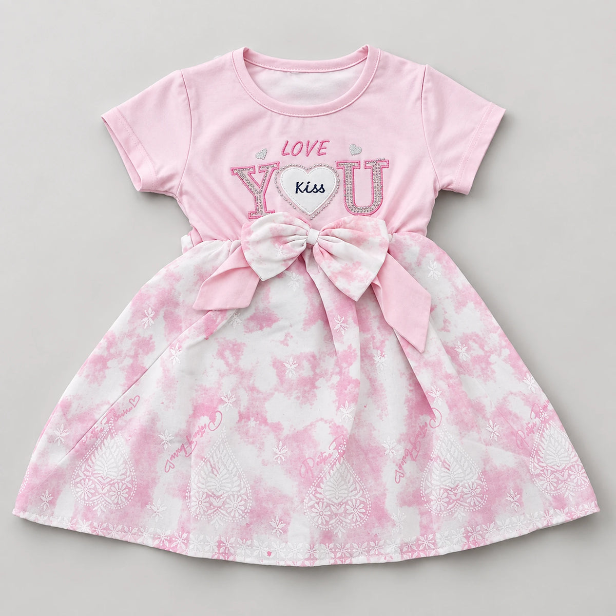 Girls Pink Love You Bow Dress & Leggings Set