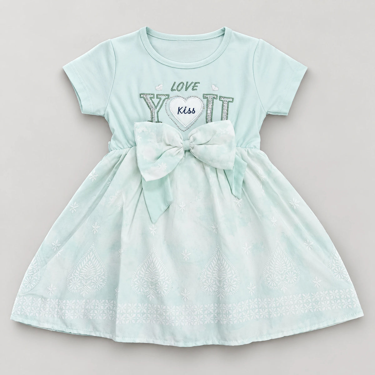 Girls Mint Green Love You Bow Dress & Leggings Set