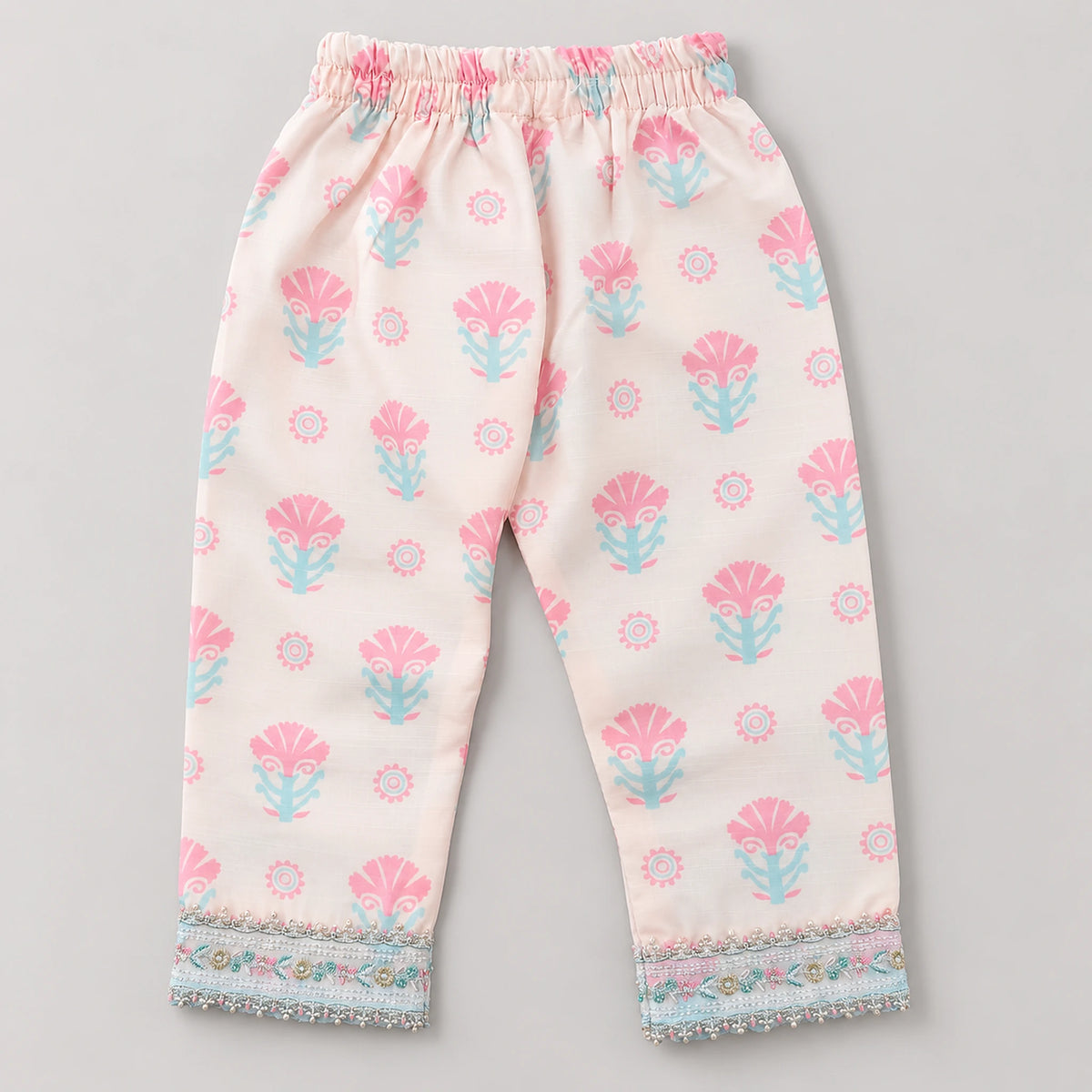 Girls Pink Floral Printed Kurta & Trouser Set