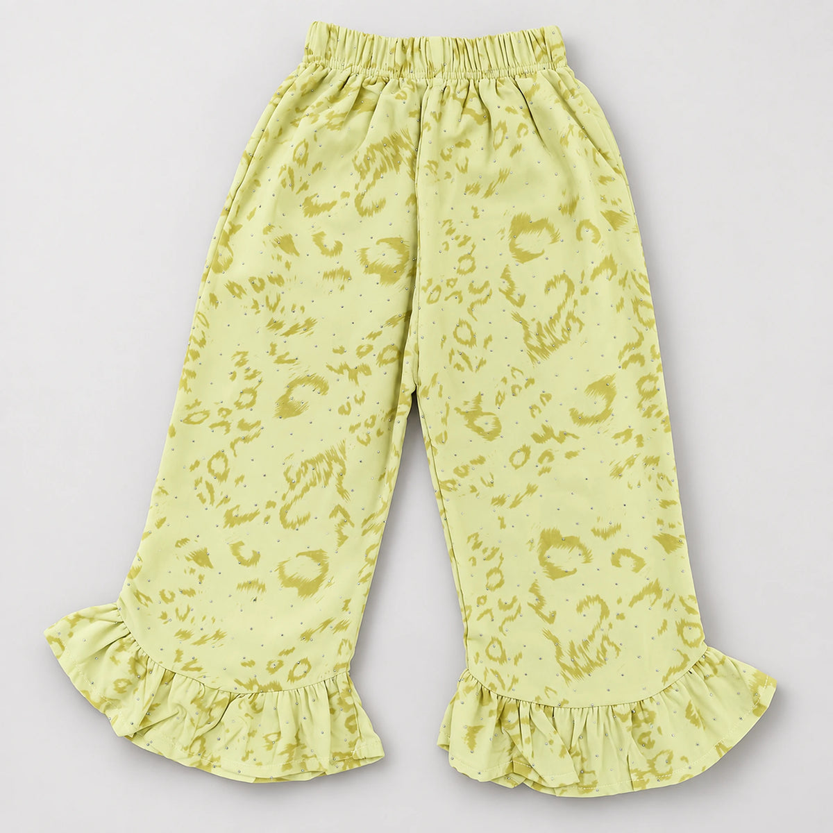 Girls Yellow Printed Waistcoat & Ruffle Trouser 3-Piece Set