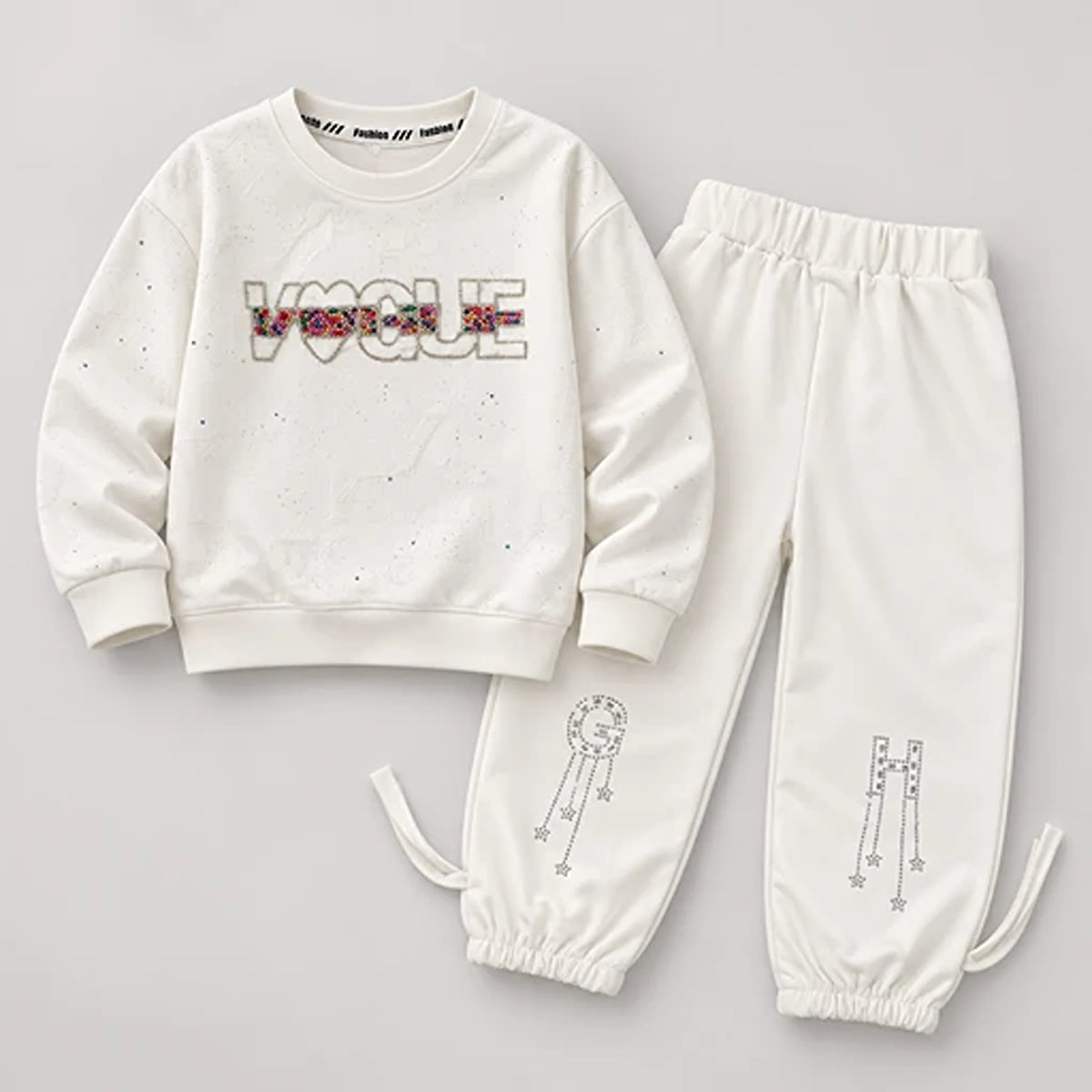 Girls’ White Vogue Sweatshirt & Jogger Set