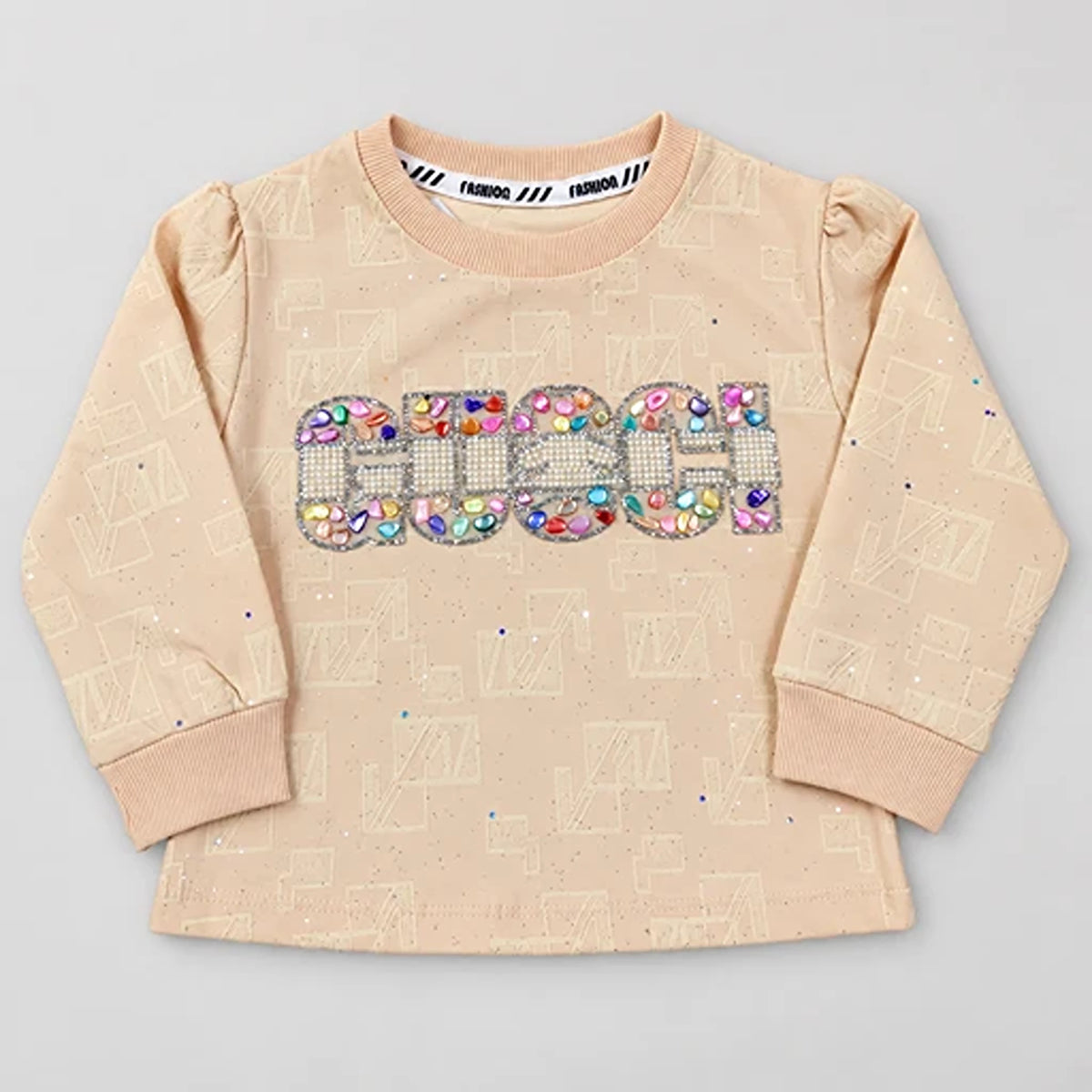Girls’ Beige Jewelled Graphic Sweatshirt & Jogger Set