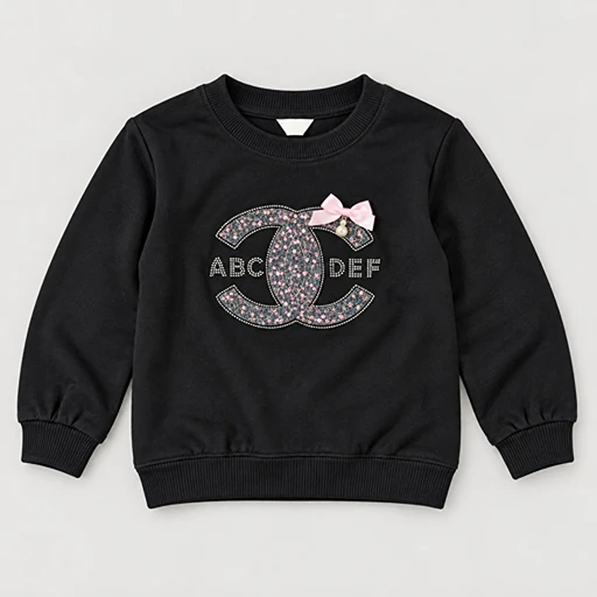 Girls’ Black Rhinestone Bow Sweatshirt & Monogram Jogger Set