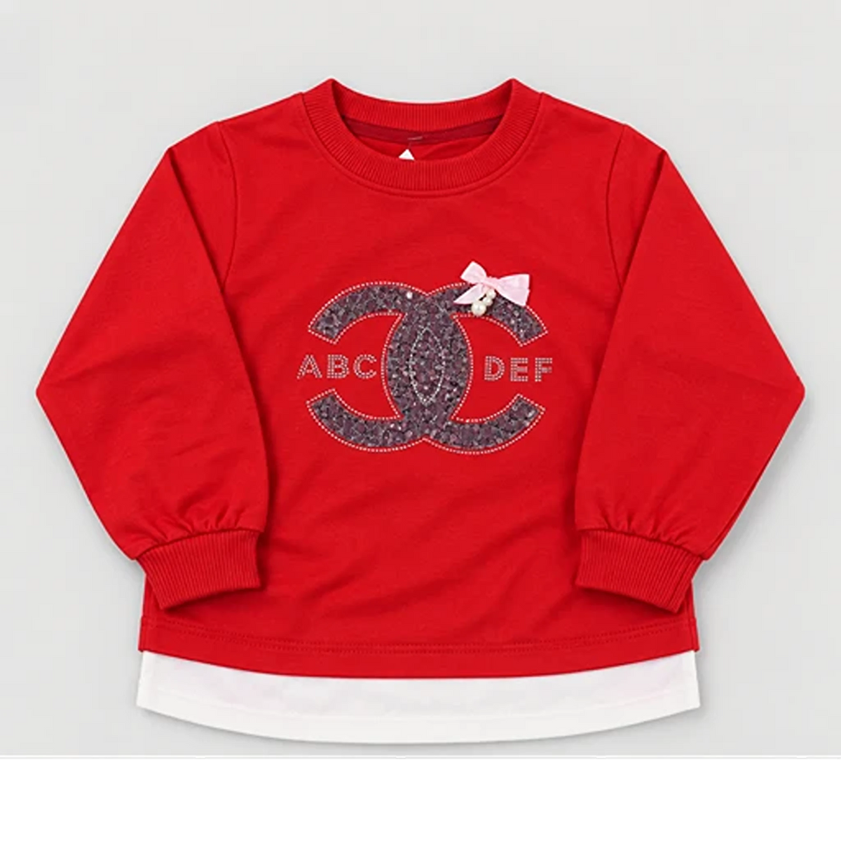 Girls’ Red Rhinestone Bow Sweatshirt & Printed Trouser Set