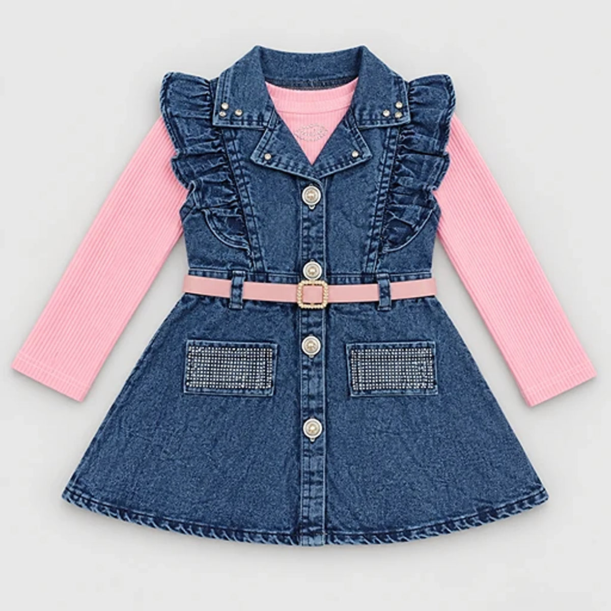 Girls’ Pink Top & Embellished Denim 3-Piece Set