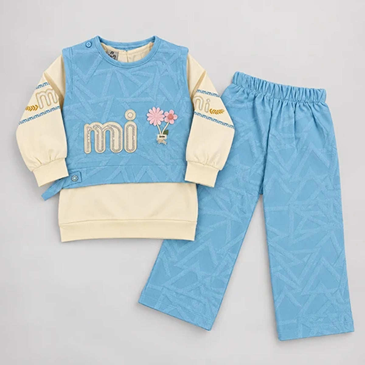 Girls’ Blue & Cream Layered Sweatshirt and Trouser Set