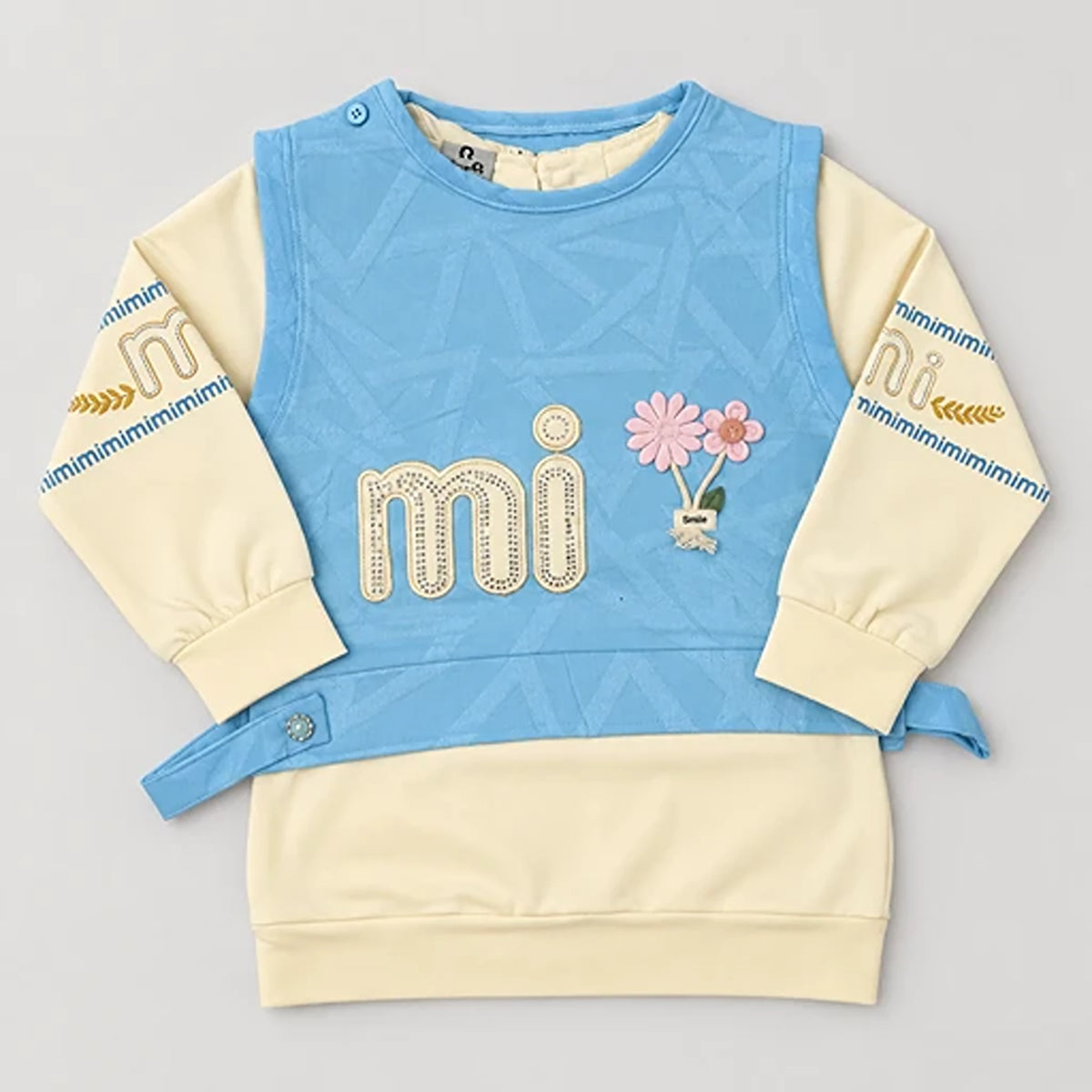 Girls’ Blue & Cream Layered Sweatshirt and Trouser Set