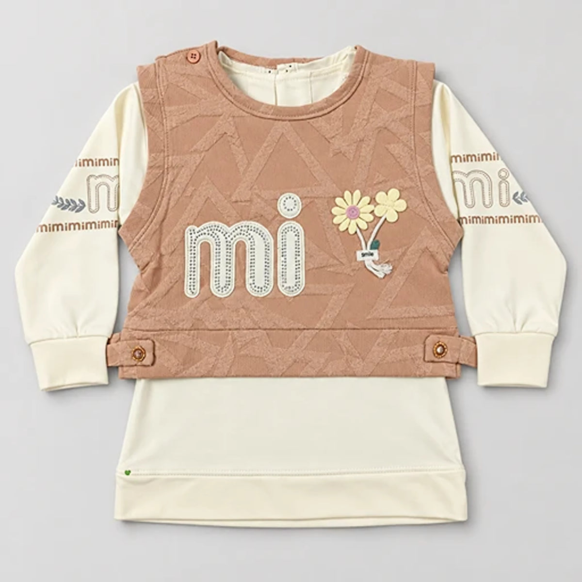 Girls’ Tan & Cream Layered Top and Trouser Set