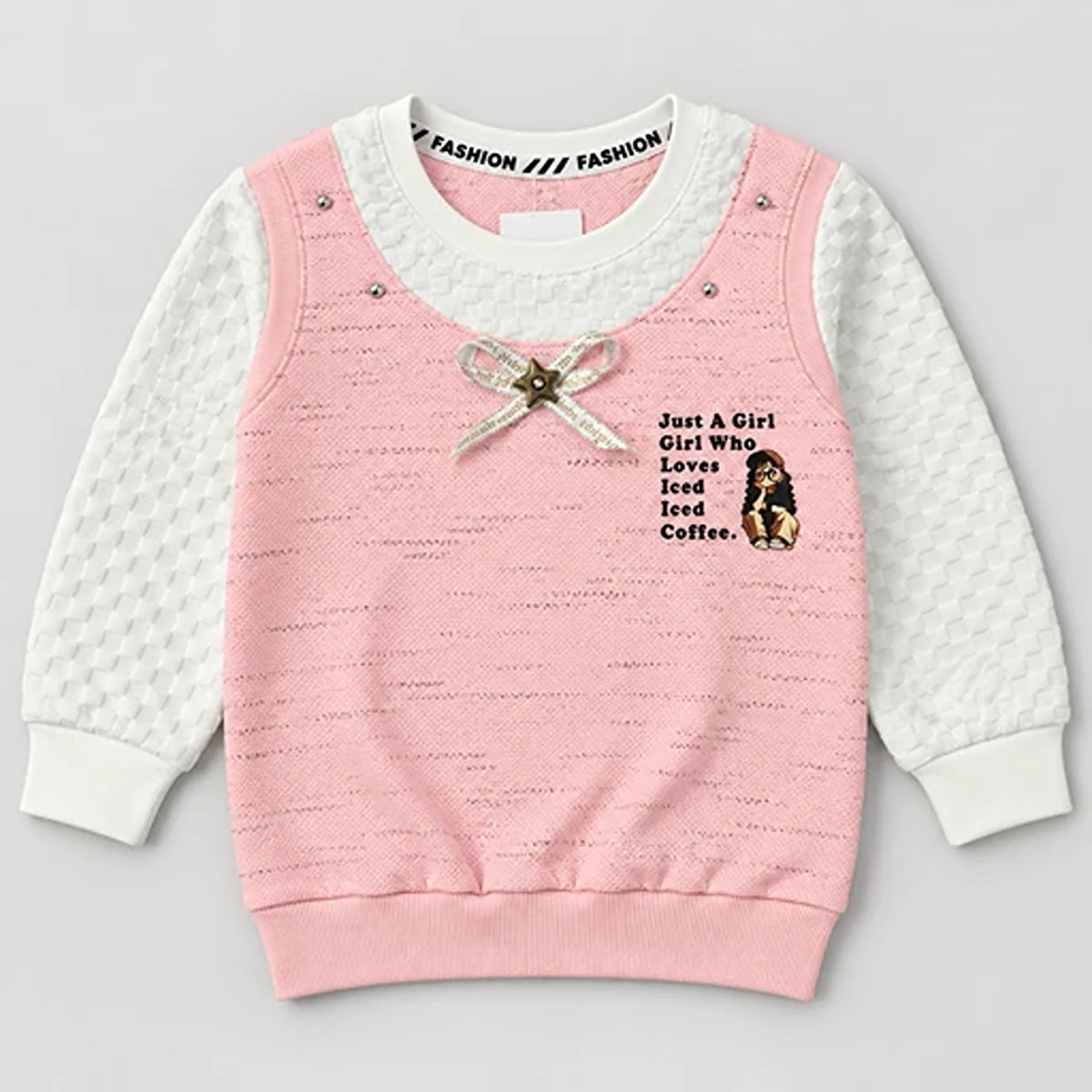 Girls’ Pink Layered Sweatshirt & Rhinestone Bow Trouser Set