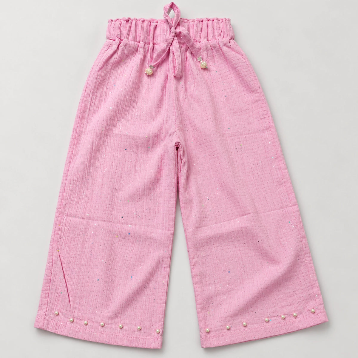 Girls’ Pink Floral Ruffle-Sleeve Top & Wide-Leg Trouser Set