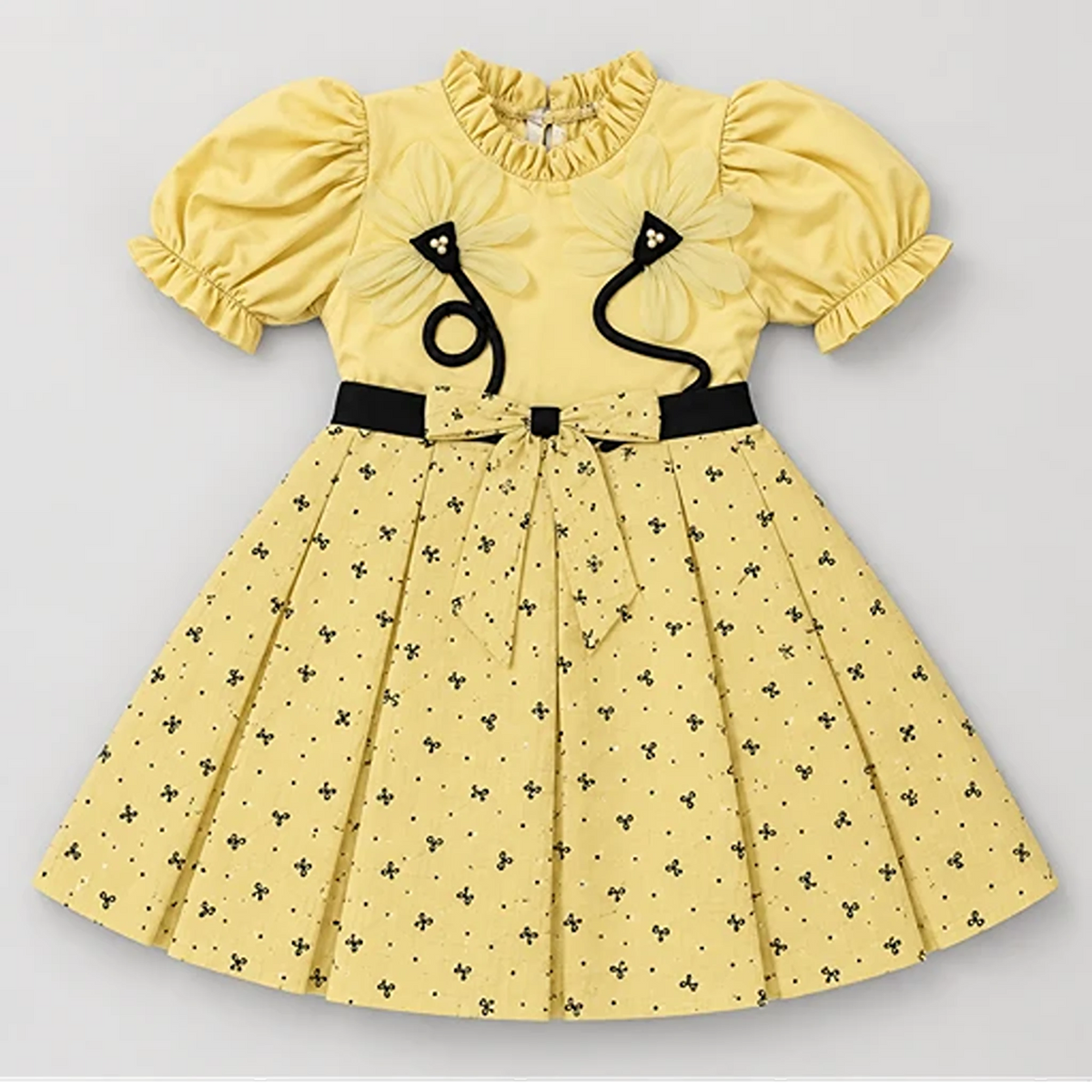 Girls’ Yellow Floral Ruffle Dress & Trouser Set