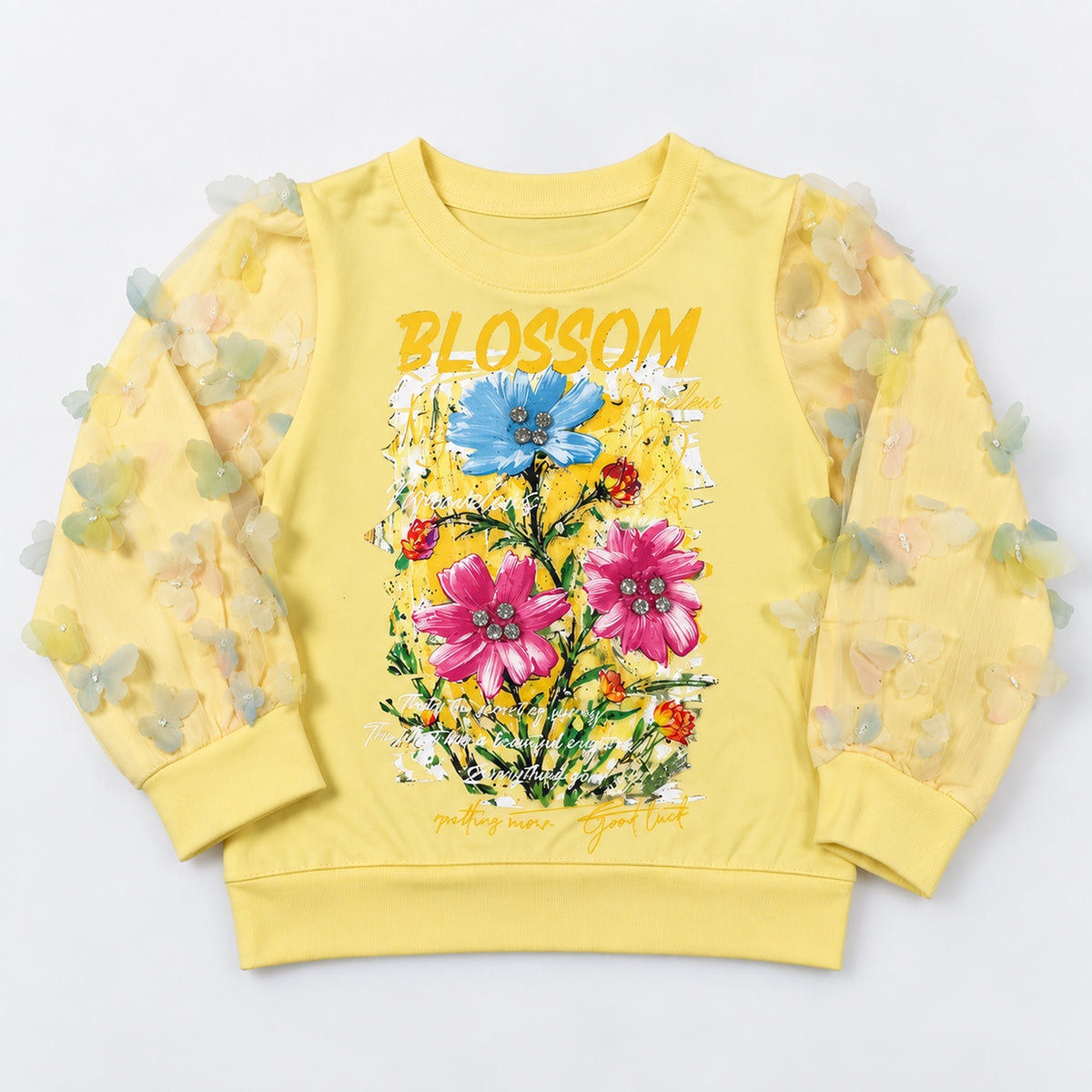 Girls’ Yellow Blossom Top & Floral Wide-Leg Trouser Set
